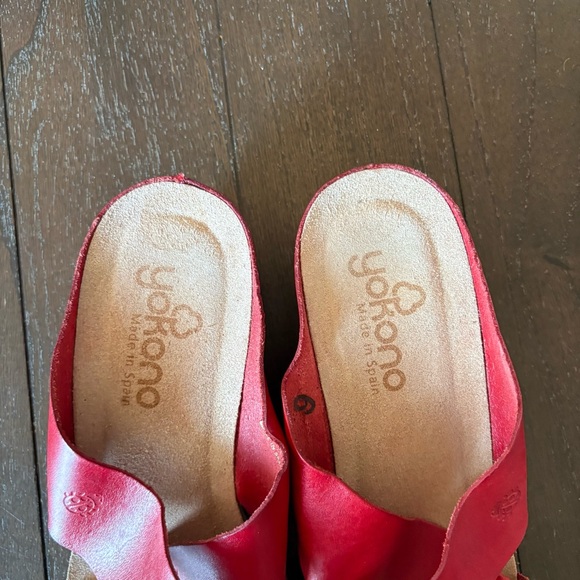 Yokono Red Leather Cork Wedges Crisscross Sandals Size 9 - Picture 2 of 13